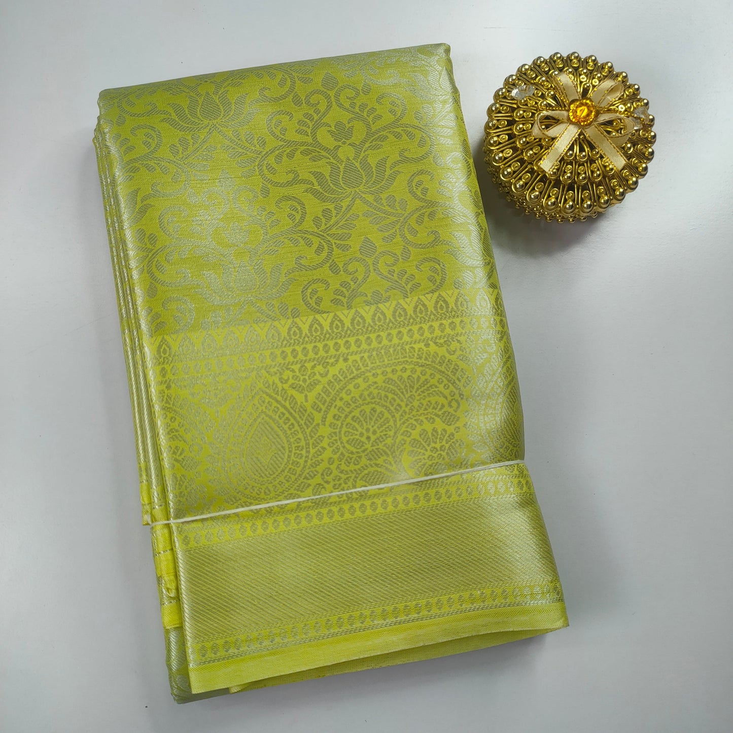 Light Yellowish Green Kanchipuram Soft Tissue Silk Saree Alna Apparels