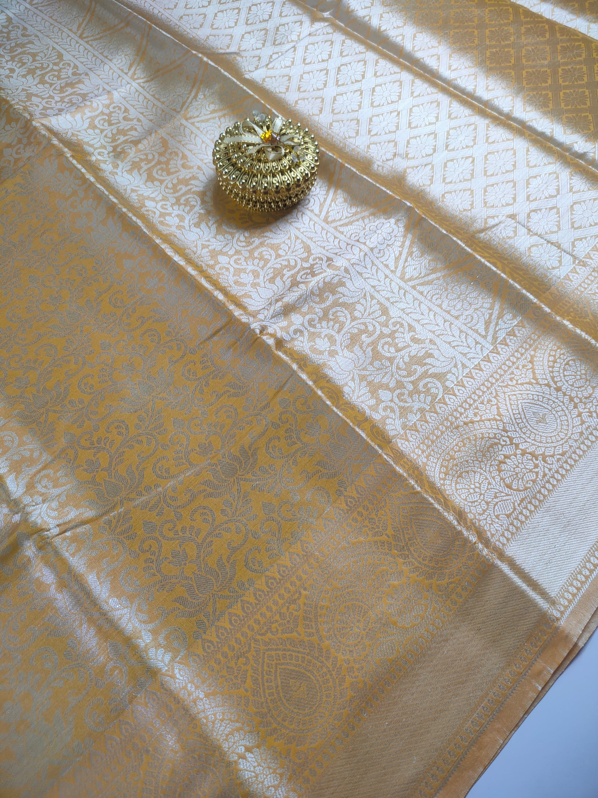 Yellow Color Kanchipuram Soft Tissue Silk Saree Alna Apparels