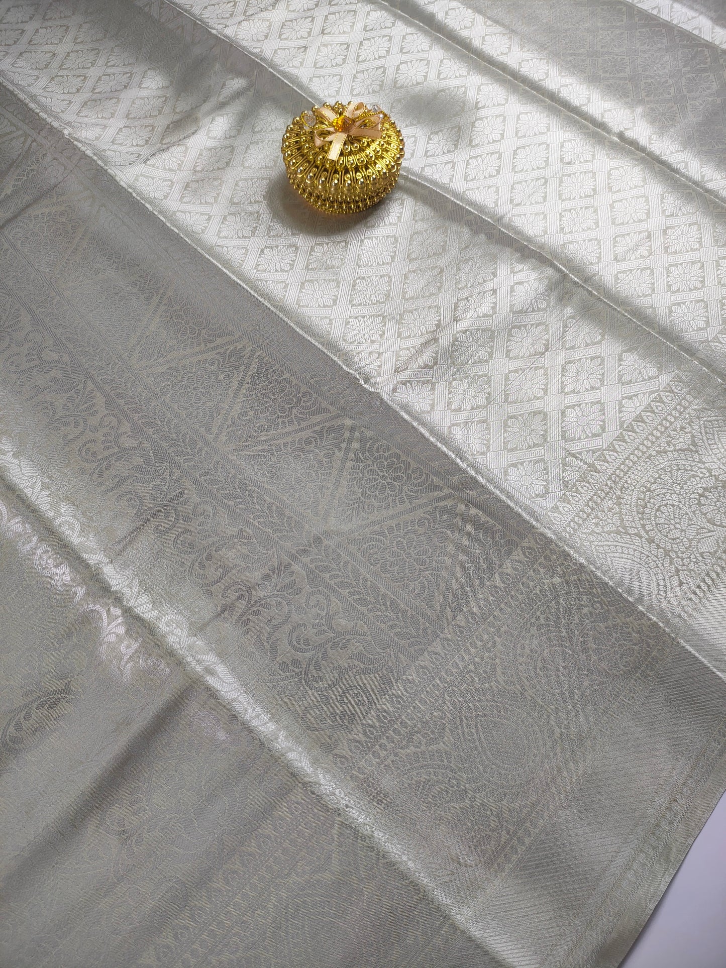 Ash Color Kanchipuram Soft Tissue Silk Saree Alna Apparels