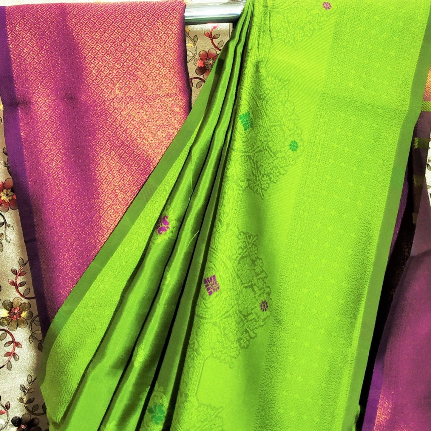 Parrot Green Color Soft Silk Saree Alna Apparels