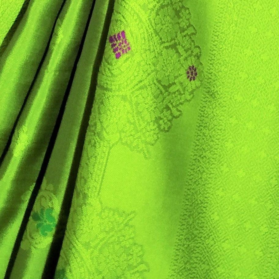 Parrot Green Color Soft Silk Saree Alna Apparels
