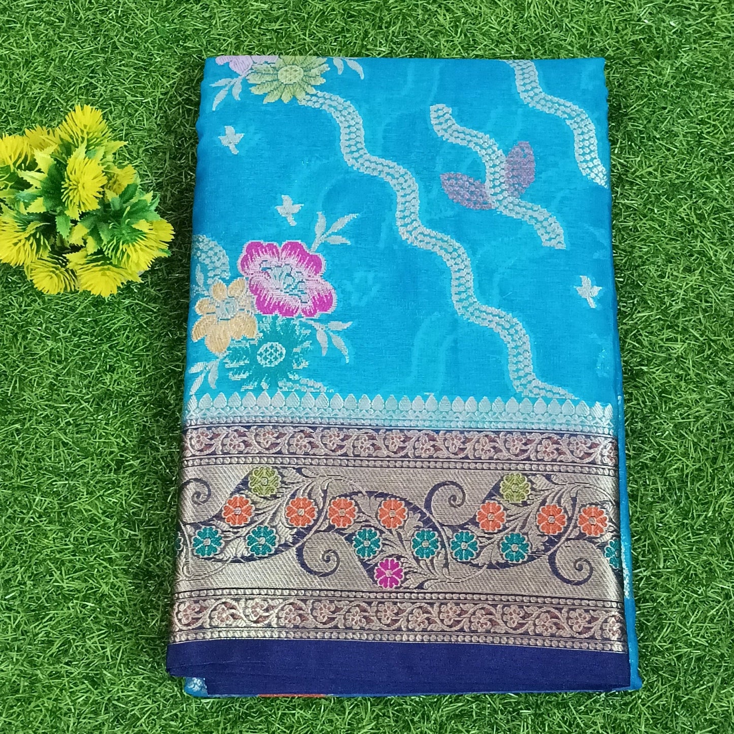 Blue Meenakari work Banarasi Silk Saree Alna Apparels