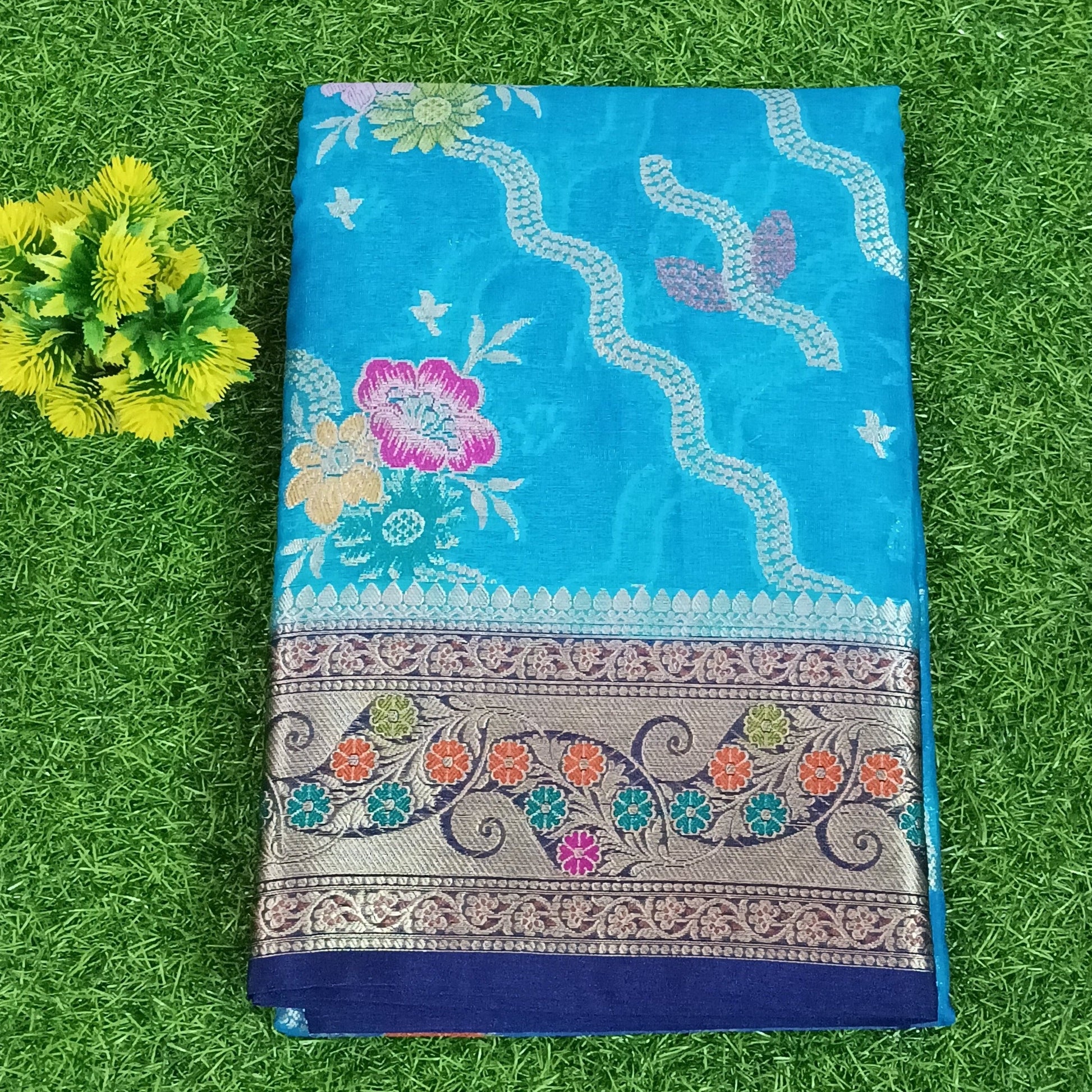 Blue Meenakari work Banarasi Silk Saree Alna Apparels