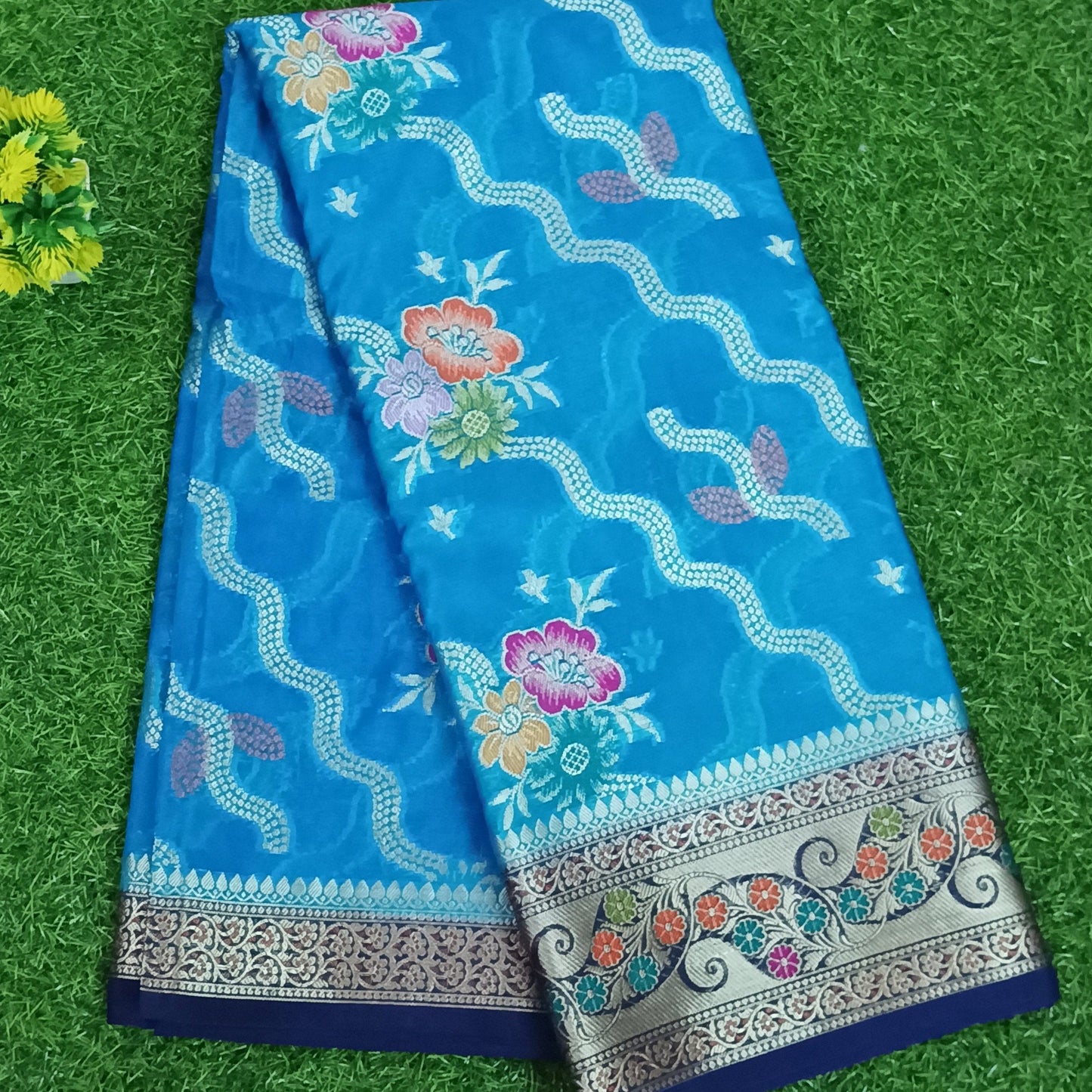 Blue Meenakari work Banarasi Silk Saree Alna Apparels