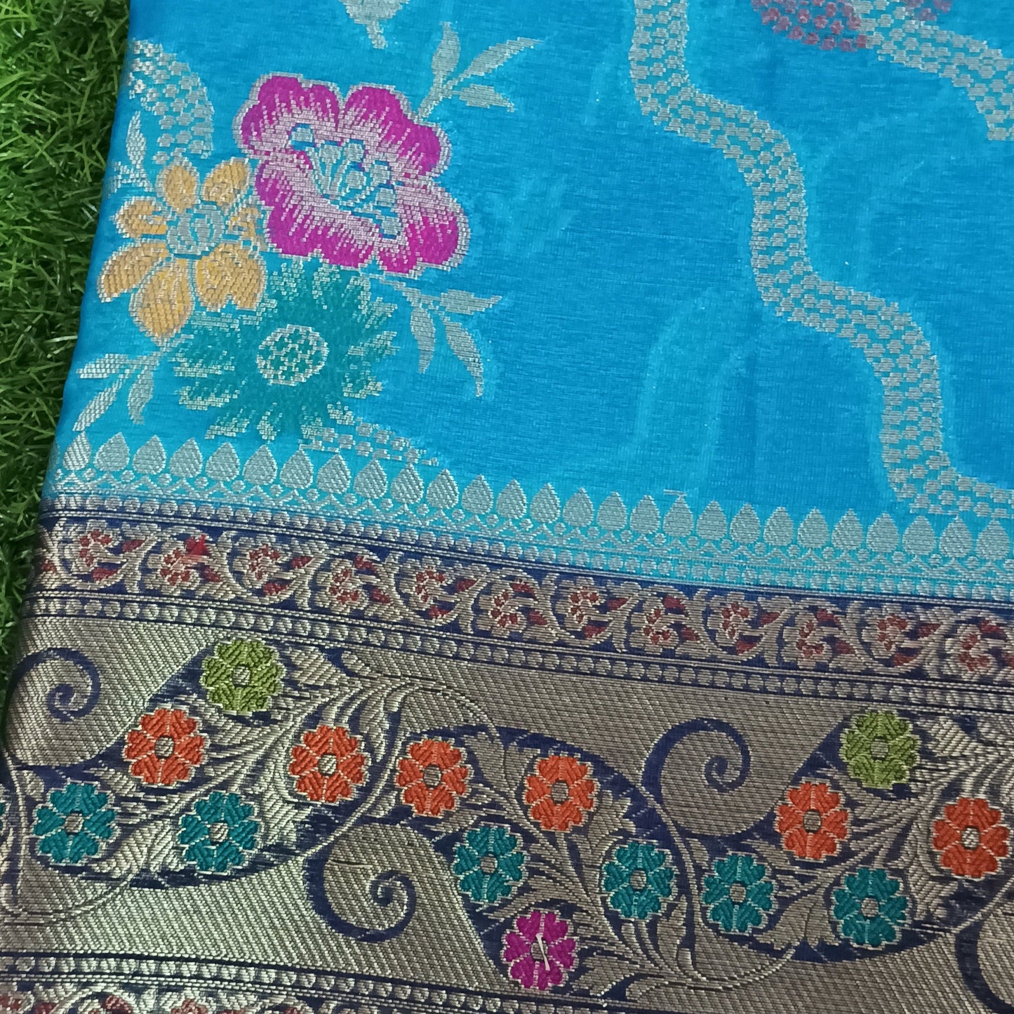 Blue Meenakari work Banarasi Silk Saree Alna Apparels
