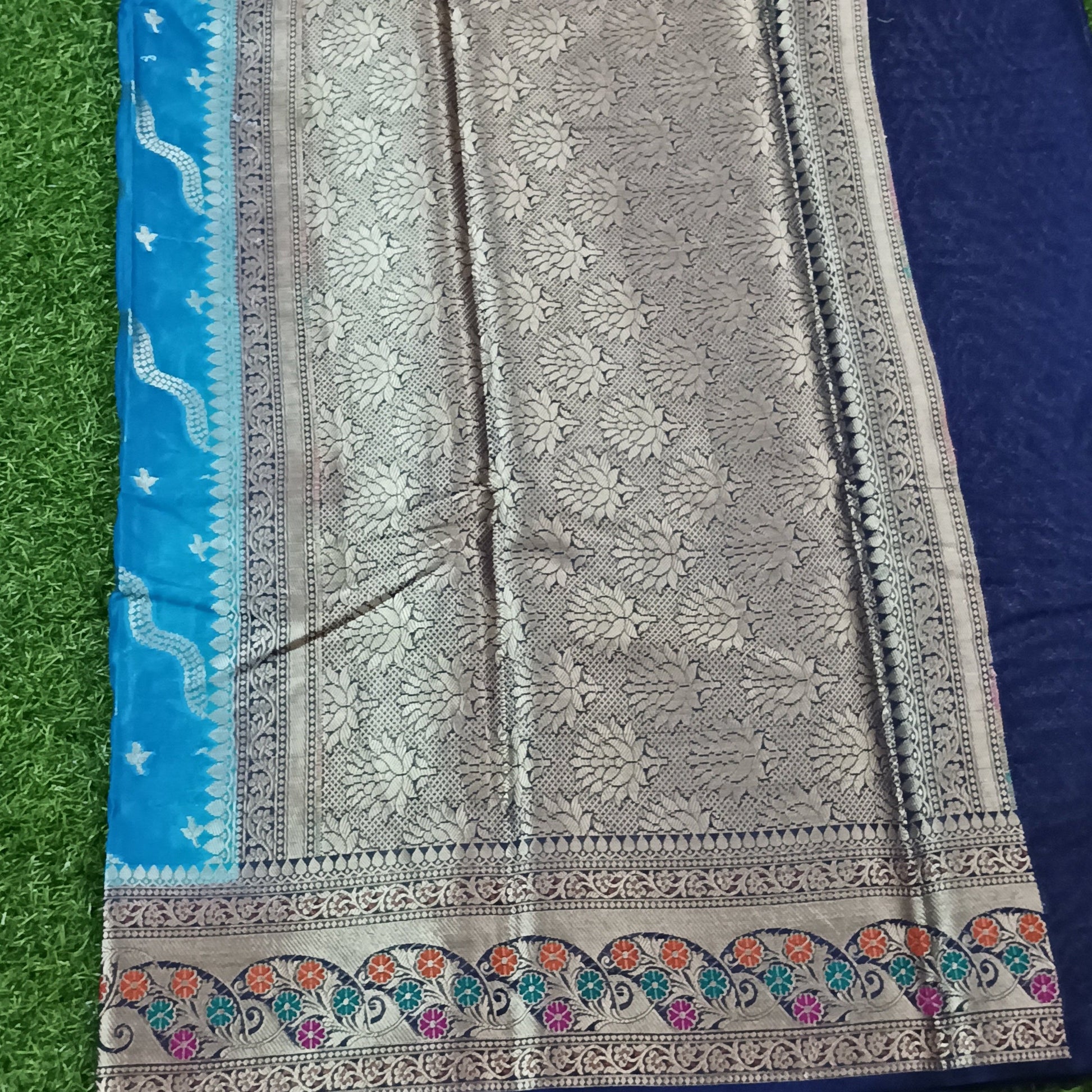 Blue Meenakari work Banarasi Silk Saree Alna Apparels