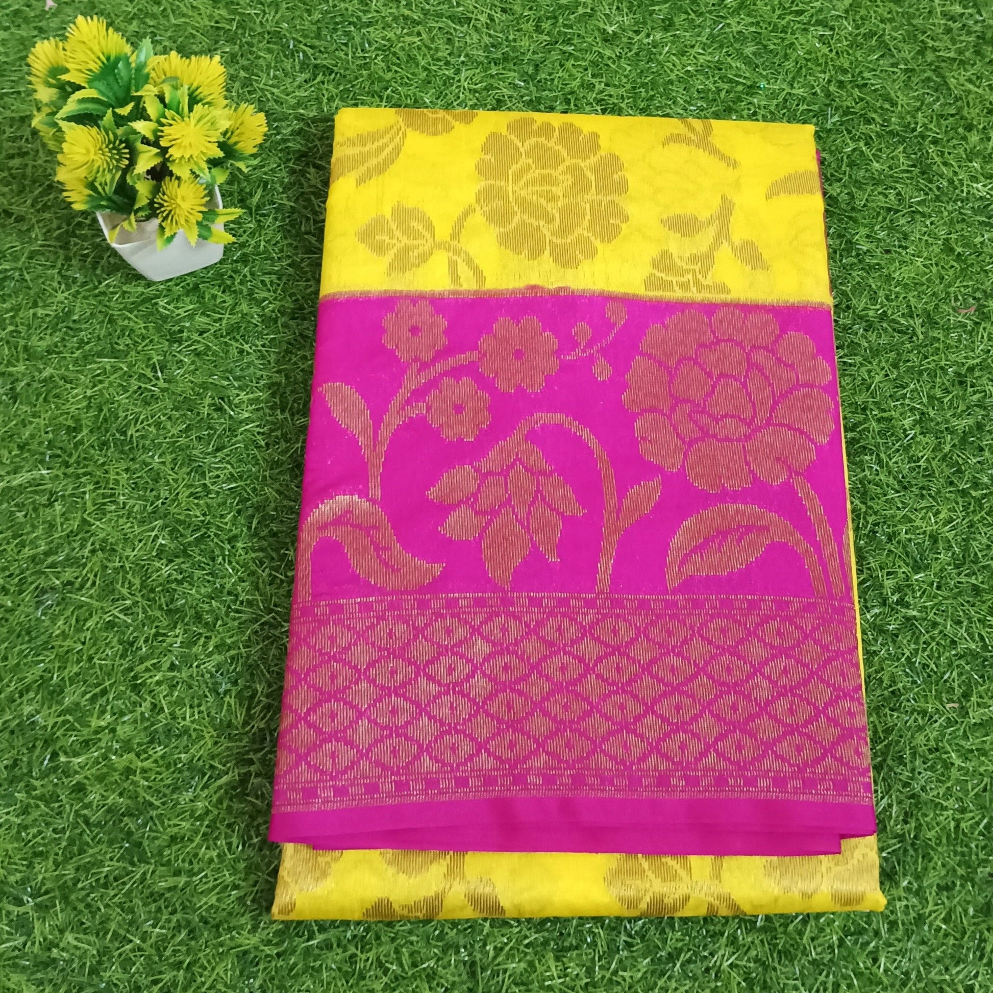 Yellow Color Banarasi Silk Saree Alna Apparels