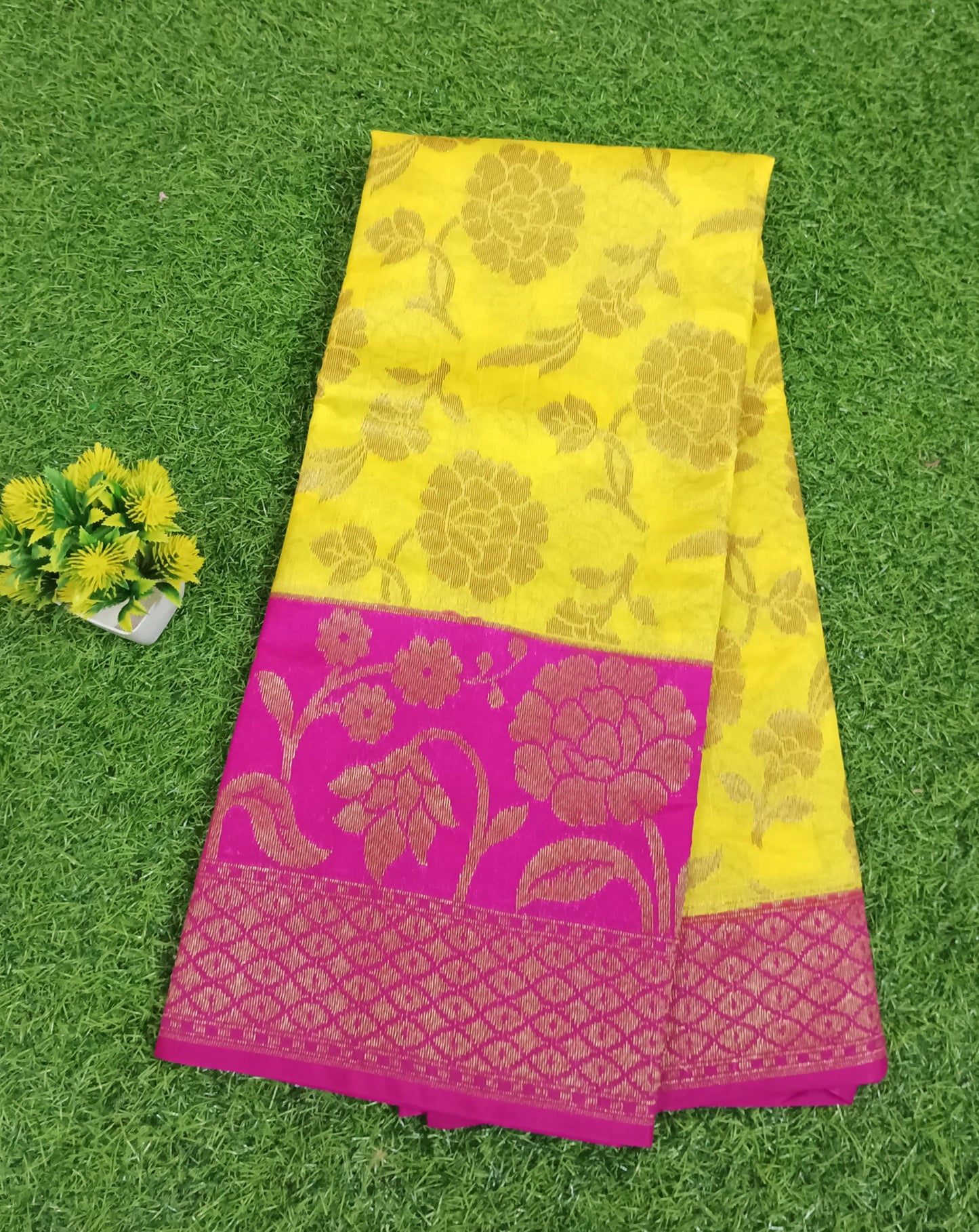 Yellow Color Banarasi Silk Saree Alna Apparels