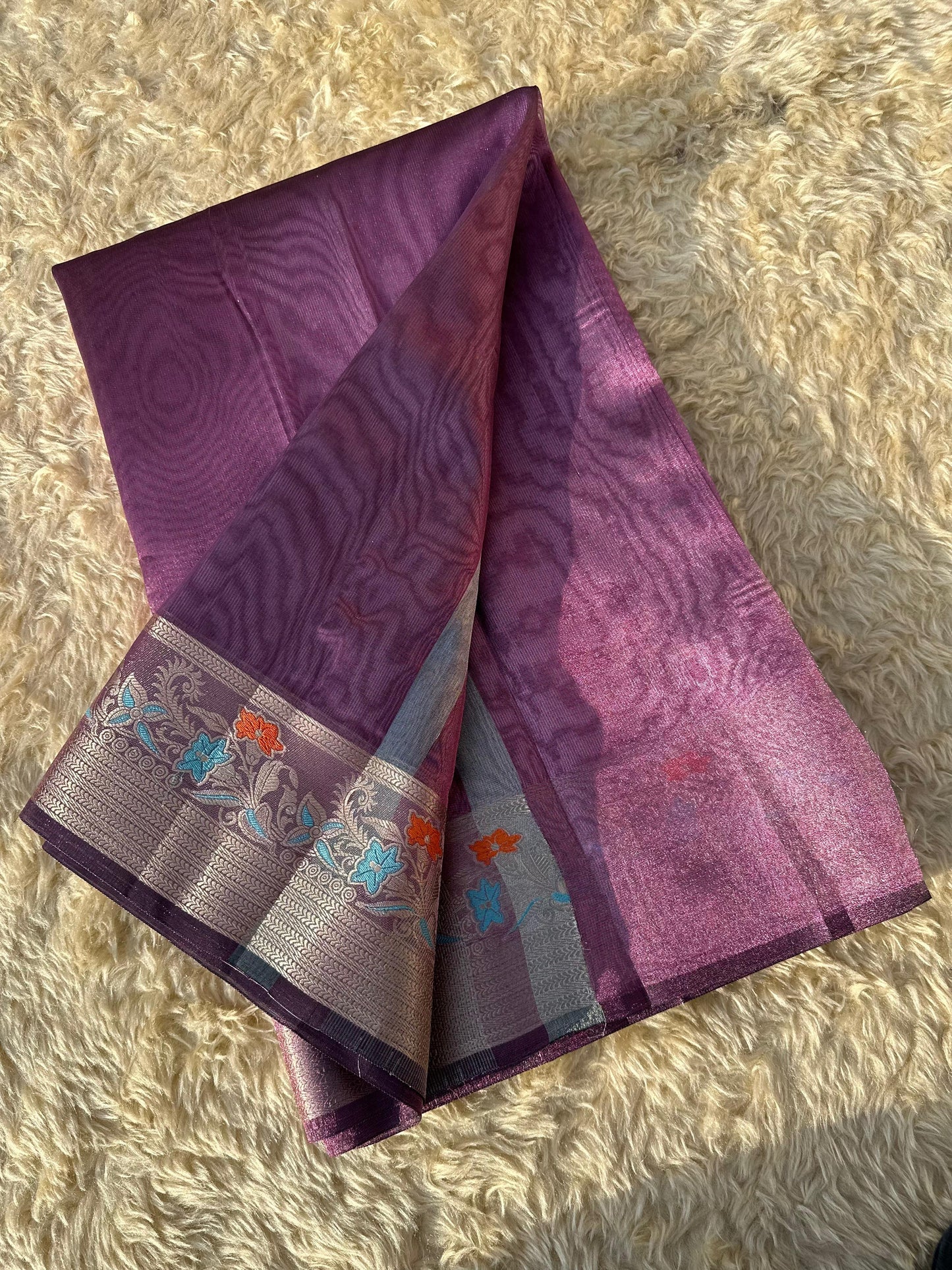 Lavender Color Banarasi Tissue Silk Saree - Alna Apparels