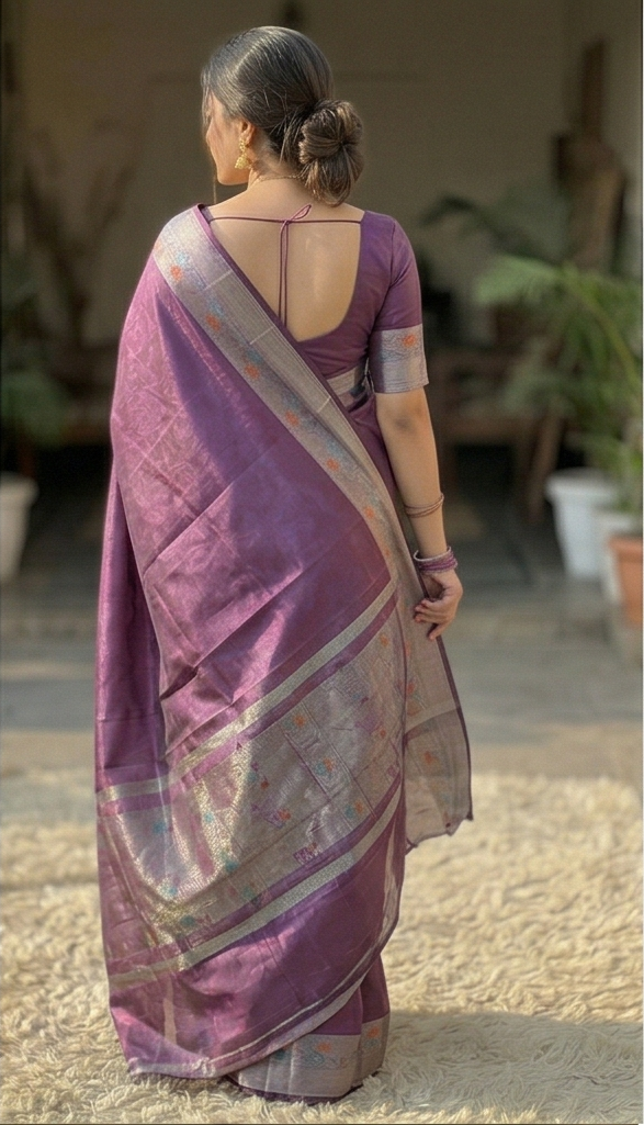 Lavender Color Banarasi Tissue Silk Saree Alna Apparels