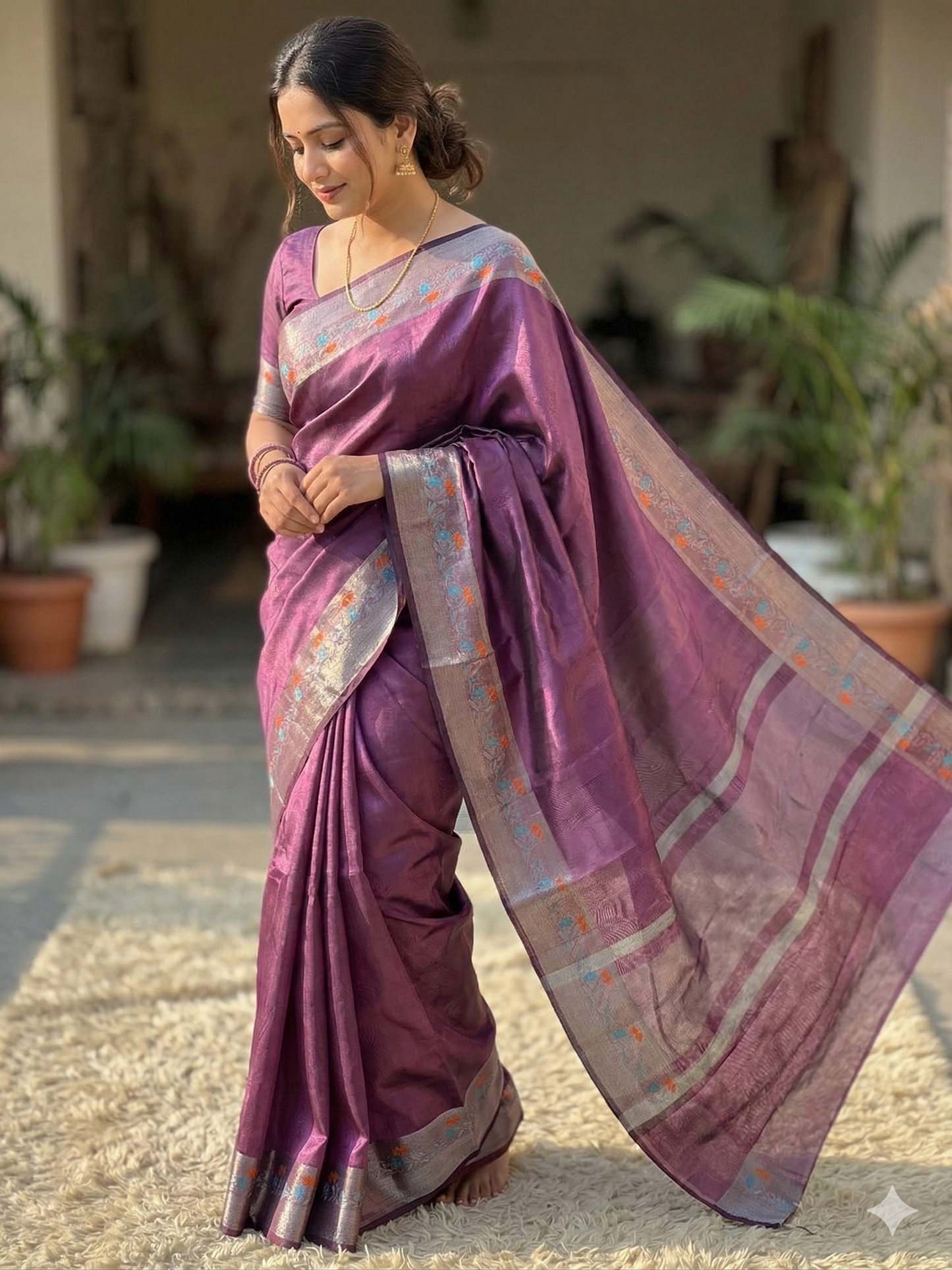 Lavender Color Banarasi Tissue Silk Saree Alna Apparels