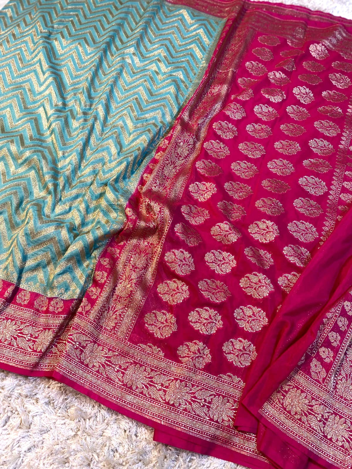Light Blue Color Banarasi Kathan Georgette Silk Saree Alna Apparels