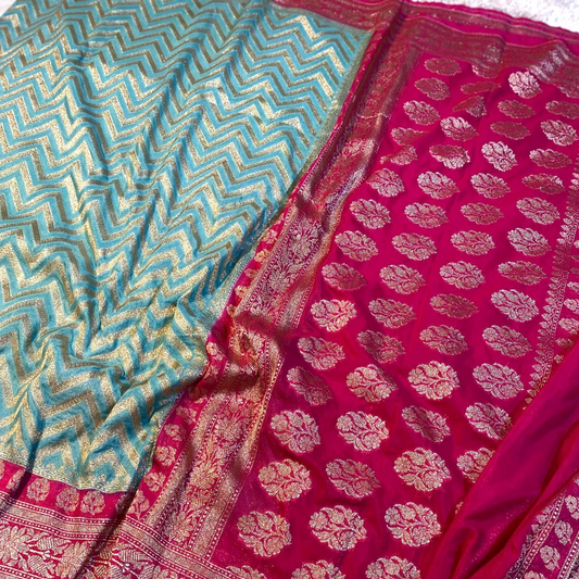 Light Blue Color Banarasi Kathan Georgette Silk Saree Alna Apparels