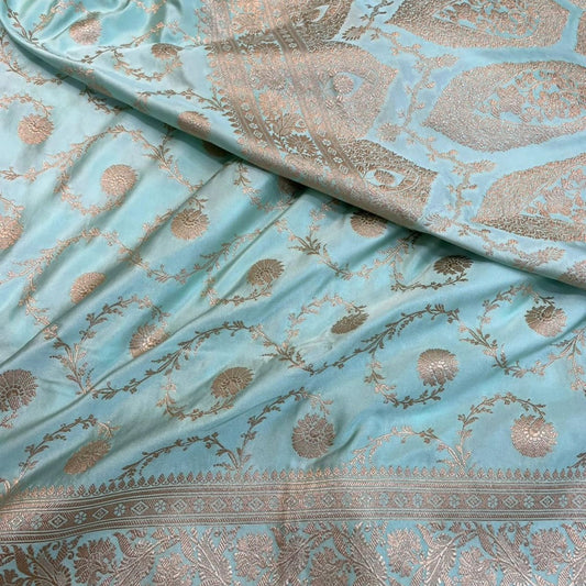 Light Blue Color Banarasi Mashru Silk Saree Alna Apparels