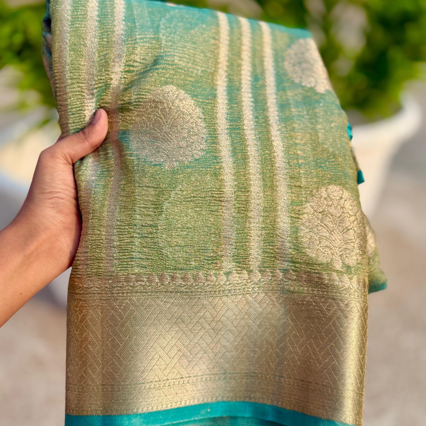 Light Blue Banarasi Crush Tissue Silk Saree Alna Apparels