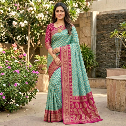 Light Blue Color Banarasi Kathan Georgette Silk Saree Alna Apparels