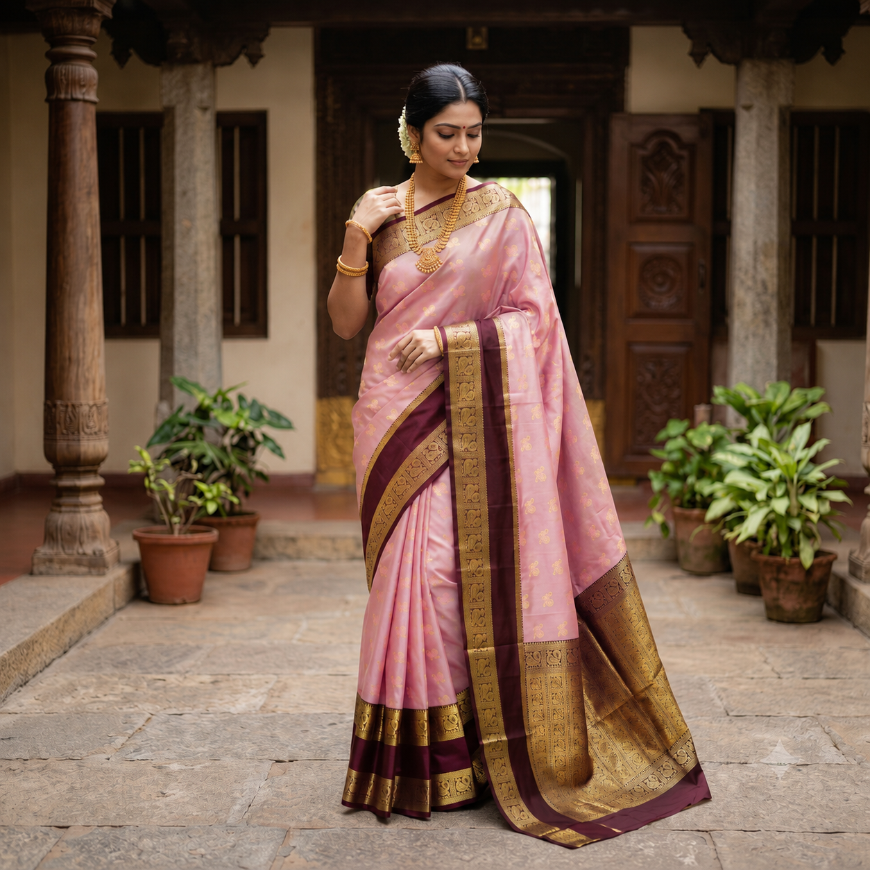 Light Pink Banarasi Semi Kathan Silk Saree Alna Apparels