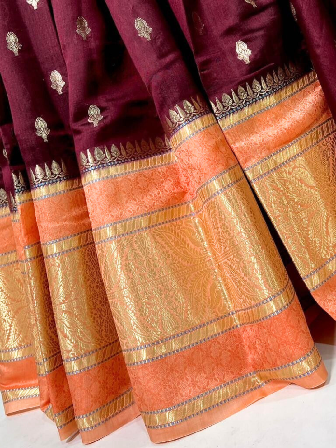 Maroon Banarasi Kathan Dupion Silk Saree - Alna Apparels