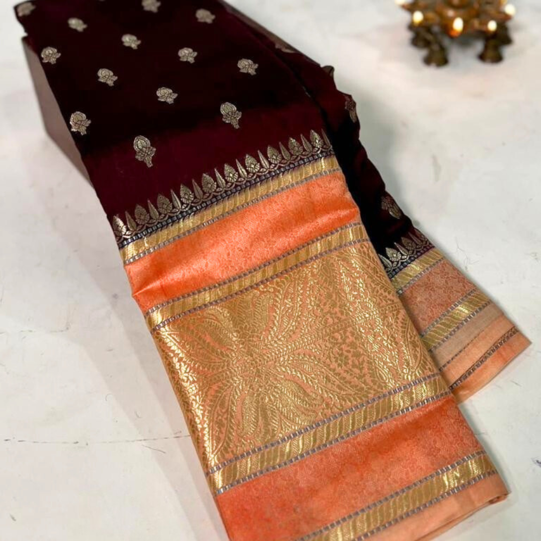 Maroon Banarasi Kathan Dupion Silk Saree - Alna Apparels