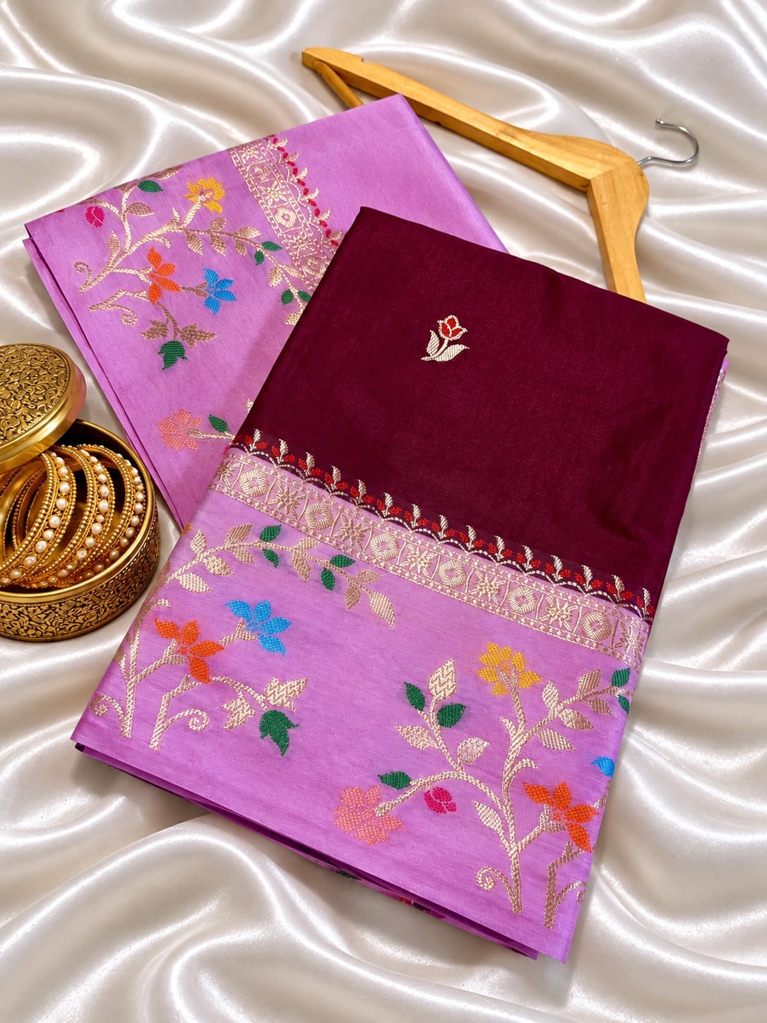 Maroon Banarasi Soft Silk Saree Alna Apparels