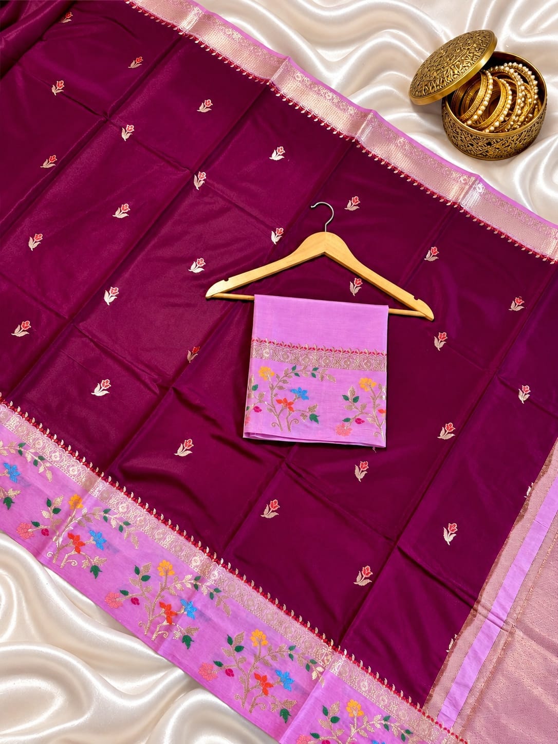 Maroon Banarasi Soft Silk Saree Alna Apparels