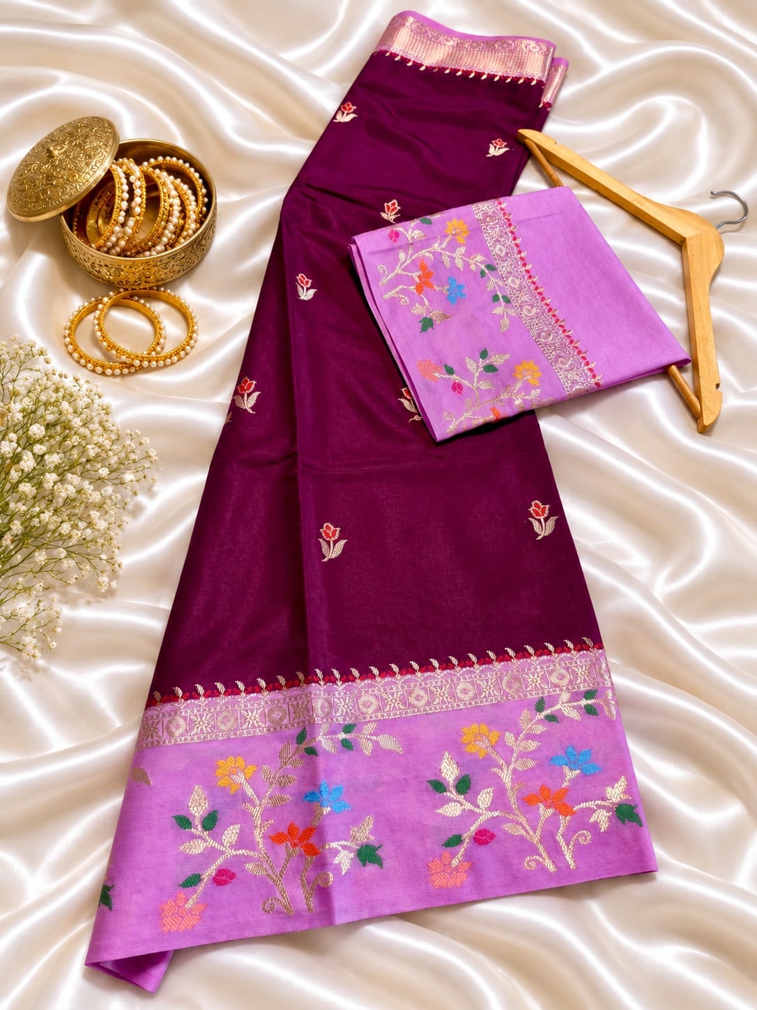 Maroon Banarasi Soft Silk Saree Alna Apparels