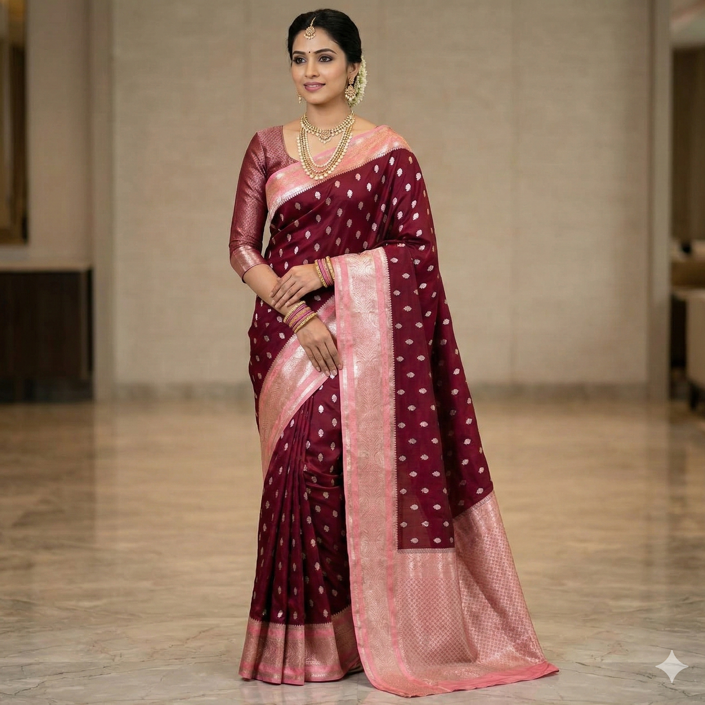 Maroon Banarasi Kathan Dupion Silk Saree Alna Apparels