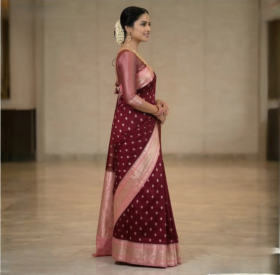 Maroon  Banarasi Kathan Dupion Silk Saree Alna Apparels