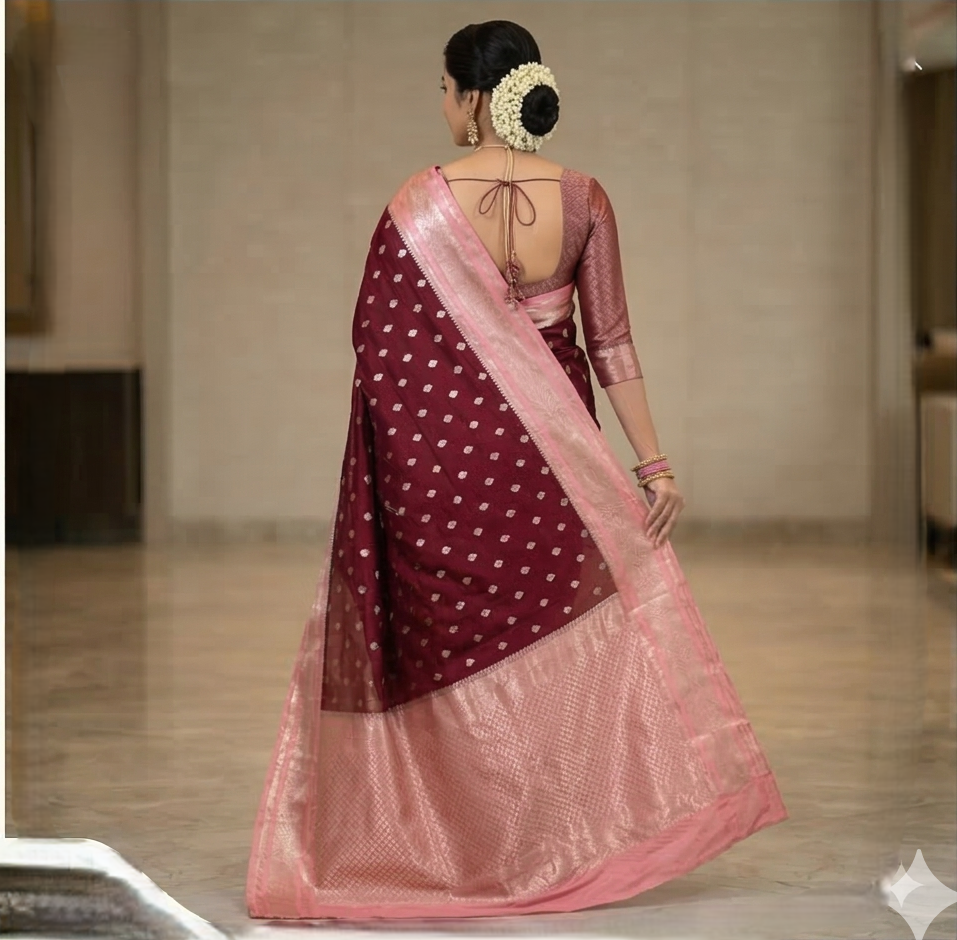 Maroon  Banarasi Kathan Dupion Silk Saree Alna Apparels