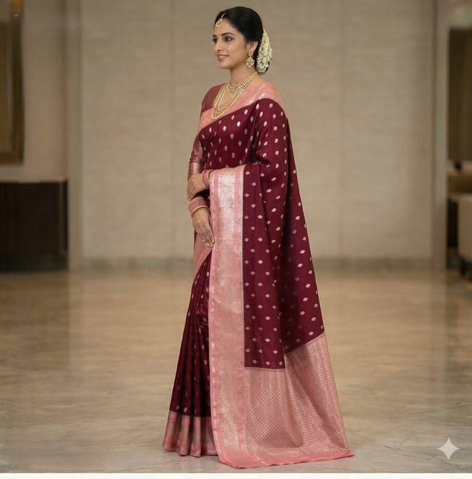 Maroon  Banarasi Kathan Dupion Silk Saree Alna Apparels