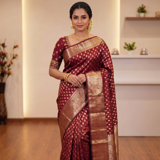 Maroon Banarasi Kathan Silk Saree Alna Apparels