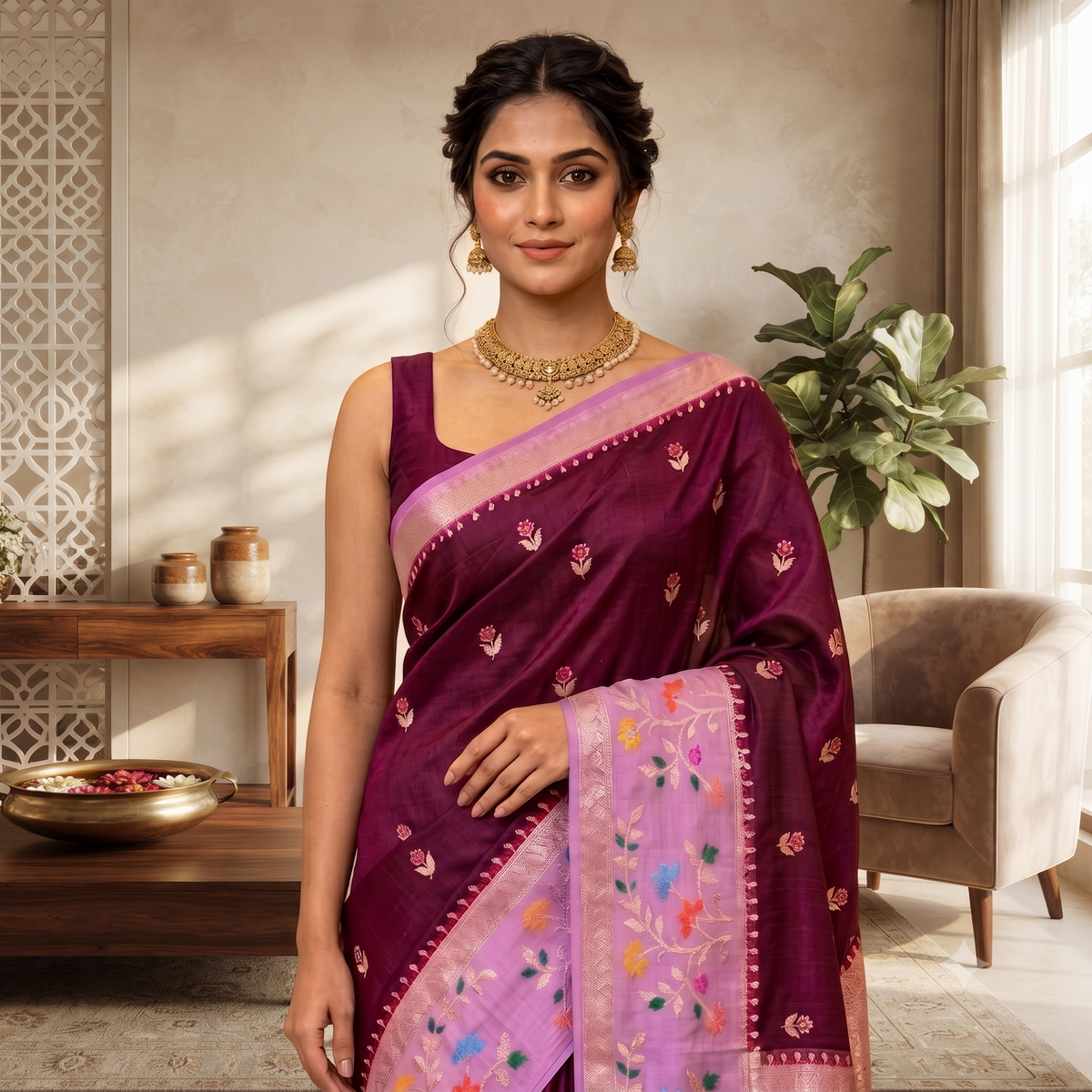 Maroon Banarasi Soft Silk Saree Alna Apparels