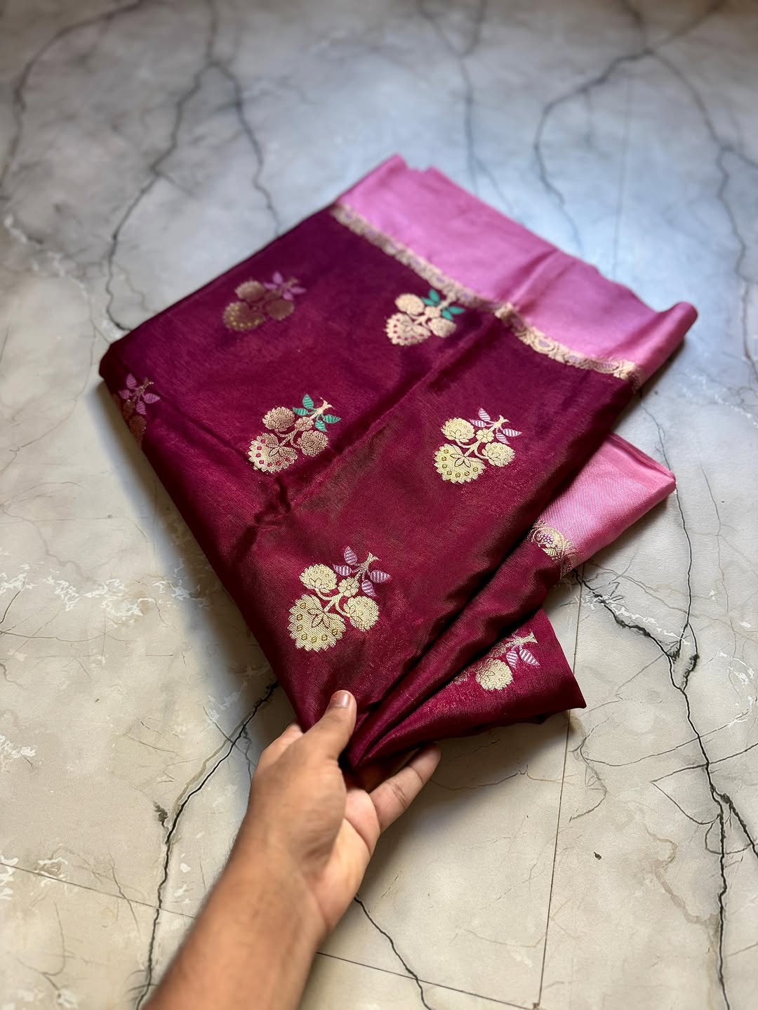Maroon Color Banarasi Kathan Soft Silk Saree Alna Apparels