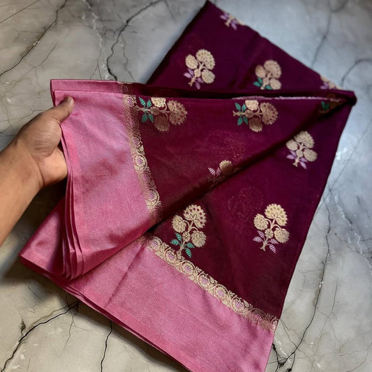 Maroon Color Banarasi Kathan Soft Silk Saree Alna Apparels