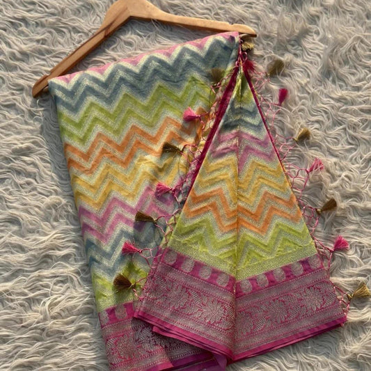 Multicolor Banarsi  Semi Khaddi Georgette with Zig Zag Design