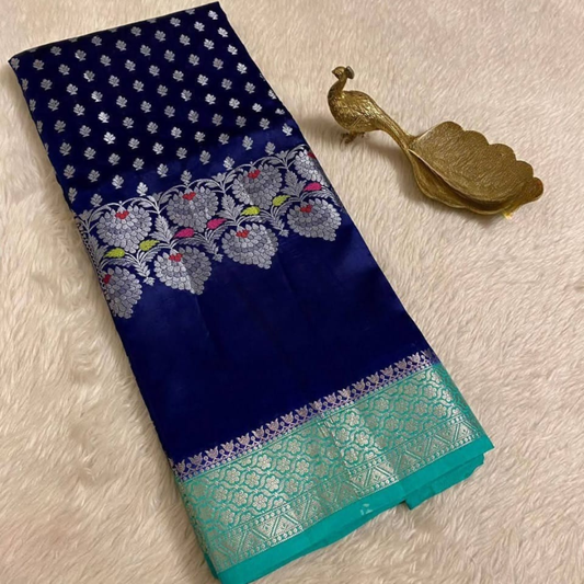 Navy Banarasi Kathan Soft Silk Saree Alna Apparels