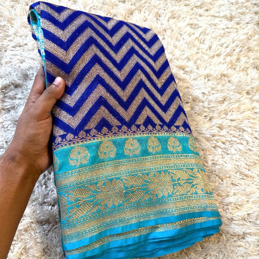 Navy Blue Color Banarasi Kathan Georgette Silk Saree Alna Apparels