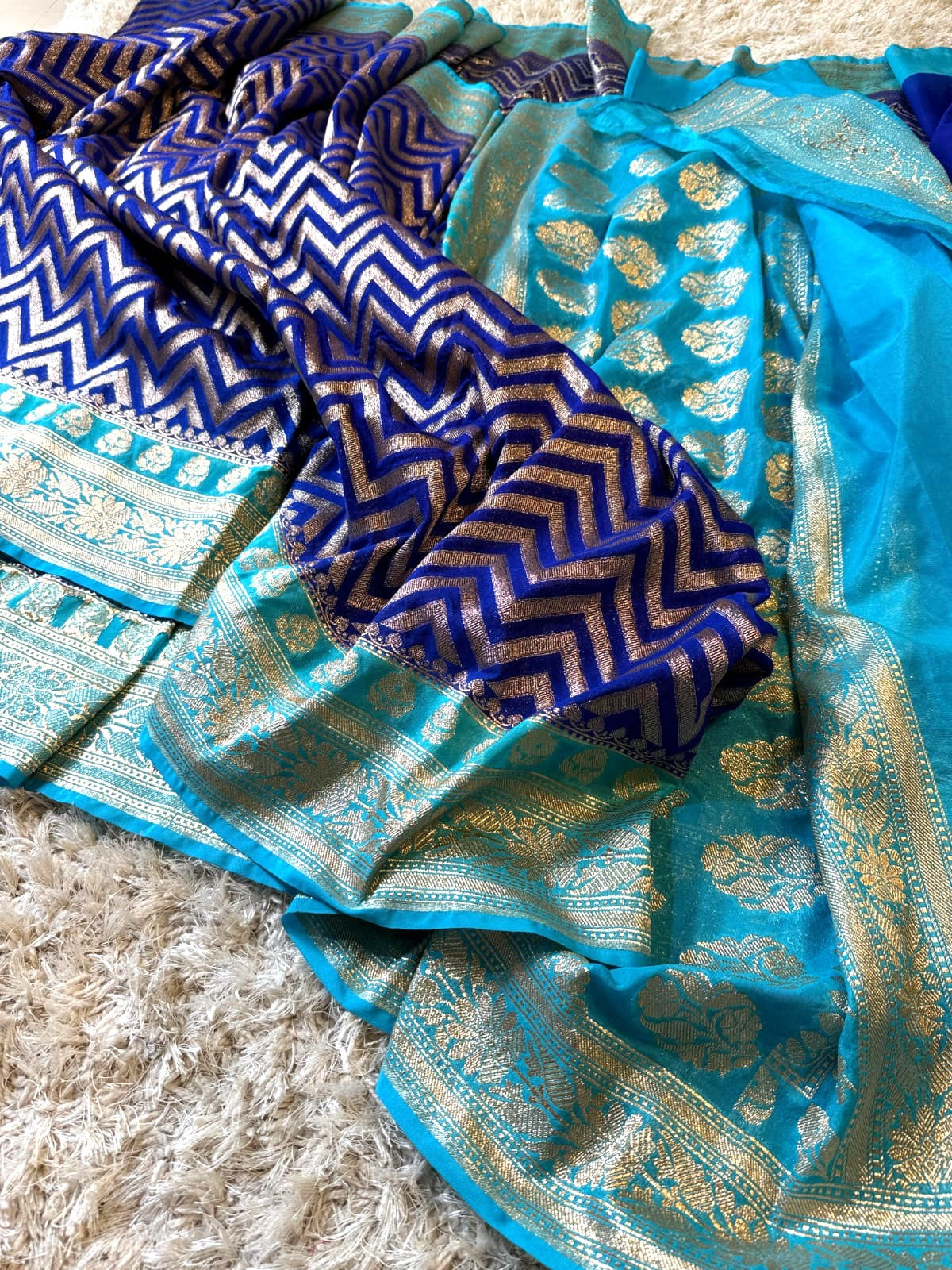 Navy Blue Color Banarasi Kathan Georgette Silk Saree Alna Apparels