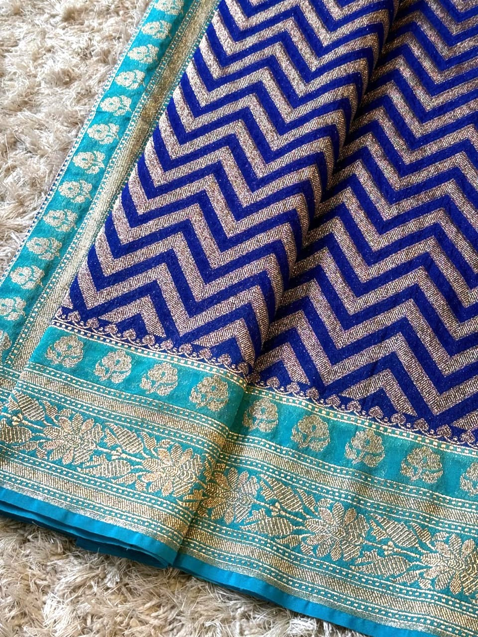 Navy Blue Color Banarasi Kathan Georgette Silk Saree Alna Apparels