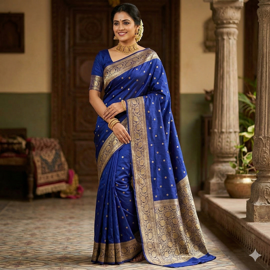 Navy Banarasi Kathan Silk Saree Alna Apparels