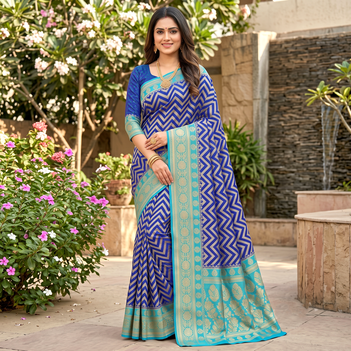 Navy Blue Color Banarasi Kathan Georgette Silk Saree Alna Apparels