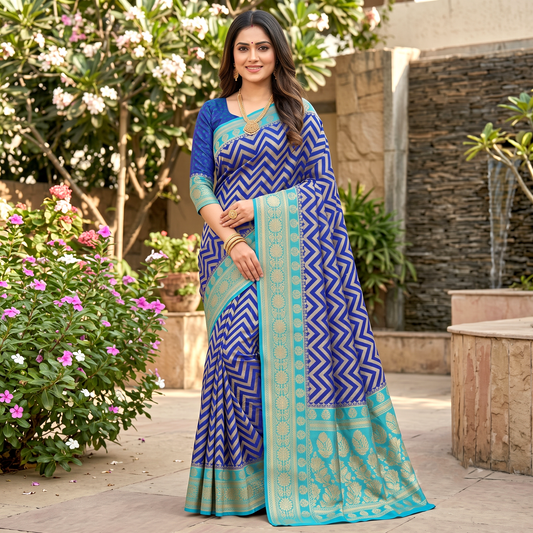 Navy Blue Color Banarasi Kathan Georgette Silk Saree Alna Apparels