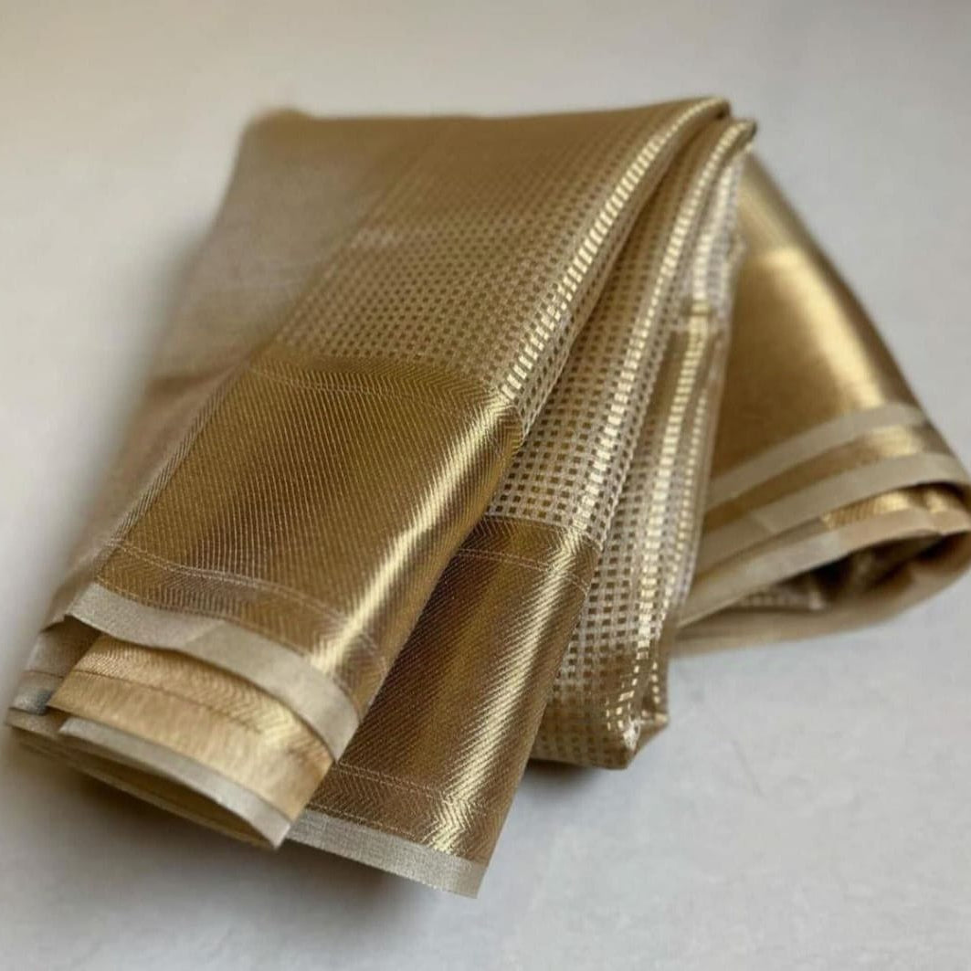 Nayantara inspired Gold Banarasi Tissue Silk Saree - Alna Apparels