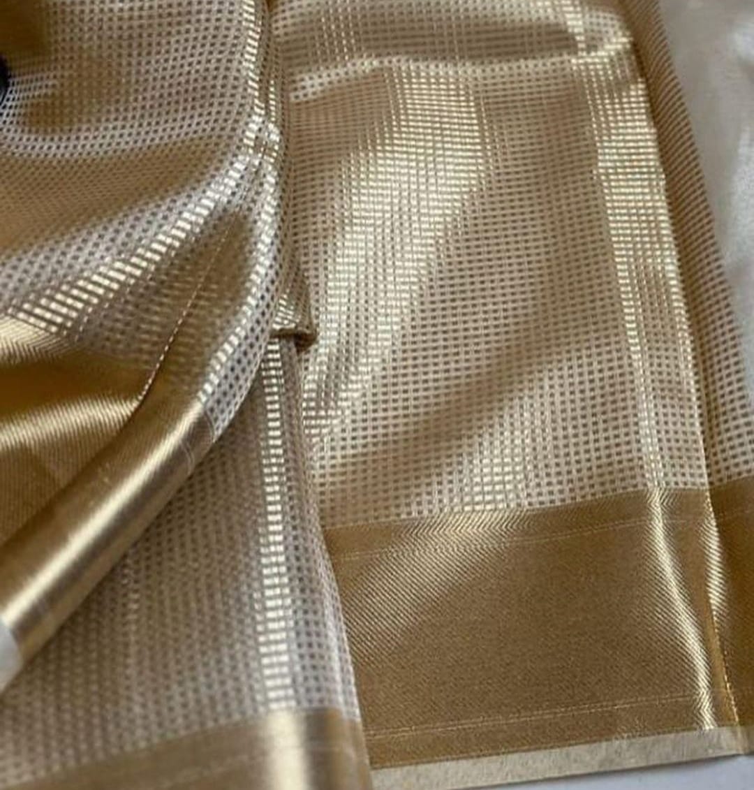 Nayantara inspired Gold Banarasi Tissue Silk Saree - Alna Apparels