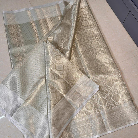 Nayantara inspired Silver Banarasi Tissue Silk Saree