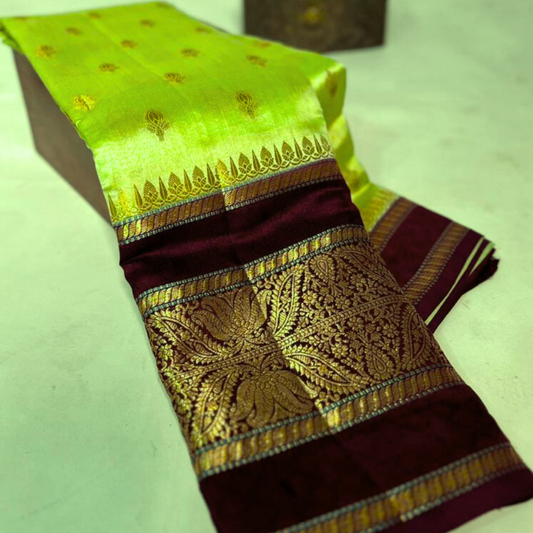 Olive Green Banarasi Kathan Dupion Silk Saree Alna Apparels