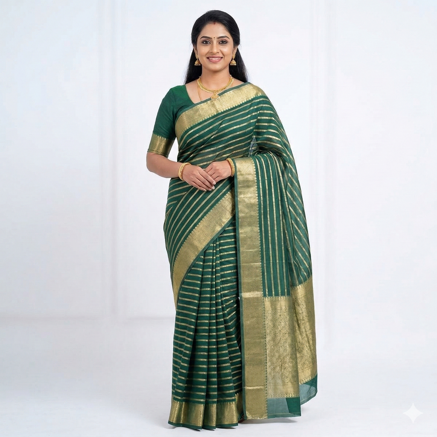 Olive Green Banarasi Organza Silk Saree Alna Apparels