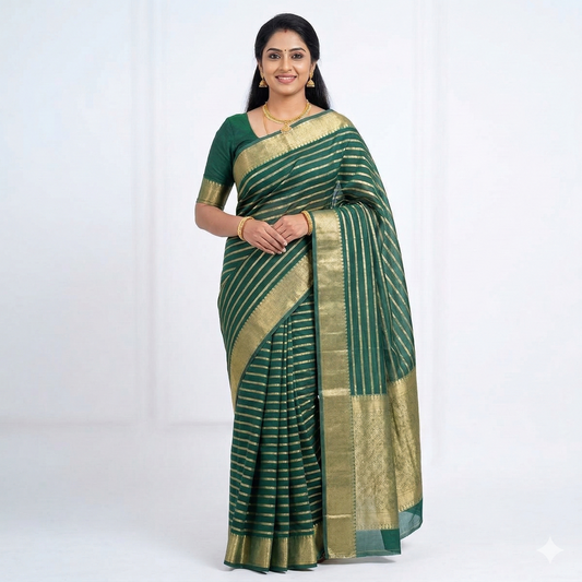 Olive Green Banarasi Organza Silk Saree Alna Apparels