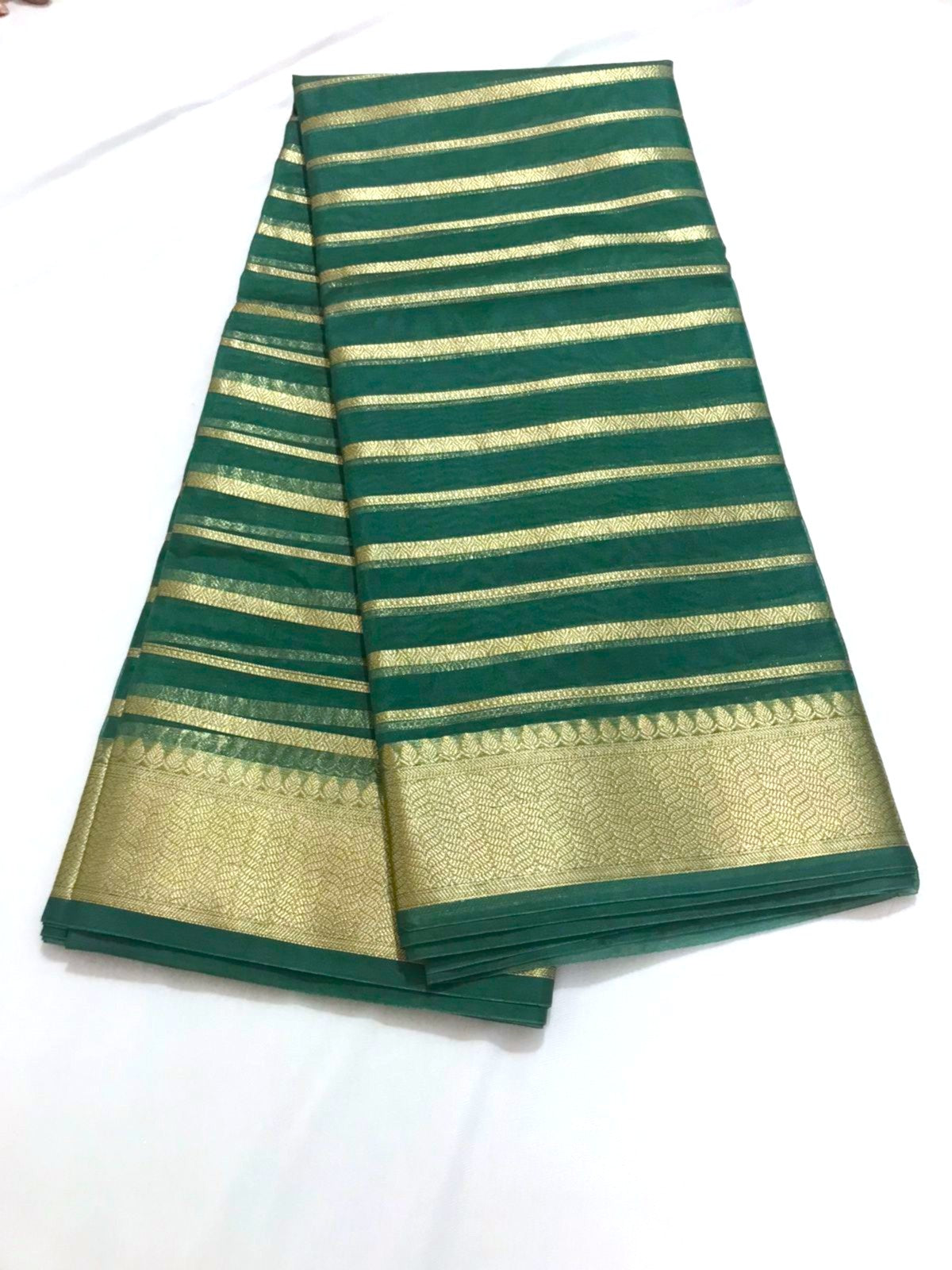 Olive Green Banarasi Organza Silk Saree - Alna Apparels