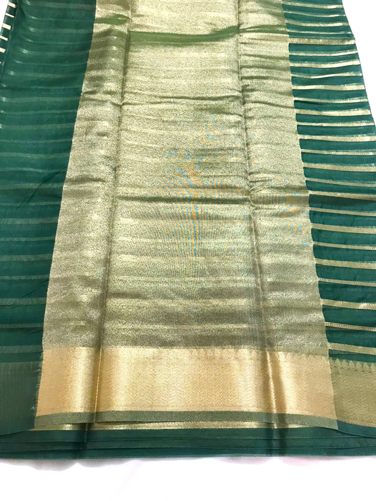 Olive Green Banarasi Organza Silk Saree - Alna Apparels